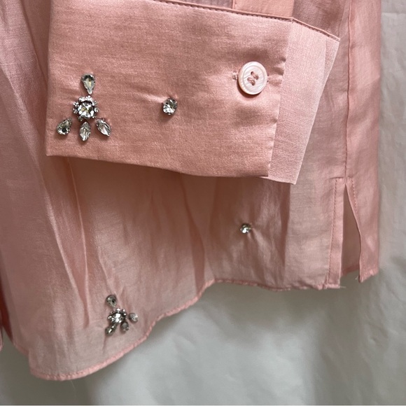Zara Rhinestone Embellished Button Up Shirt Pink Blush Small - Picture 6 of 12